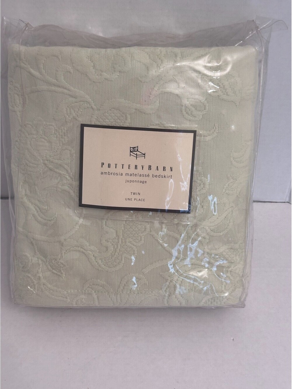 Pottery Barn Ambrosia Matelasse 100% Cotton LEAF Green TWIN Bedskirt NEW